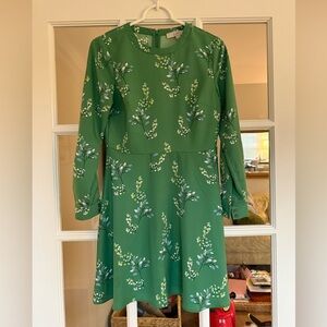 LOFT Green Floral Long Sleeve Dress